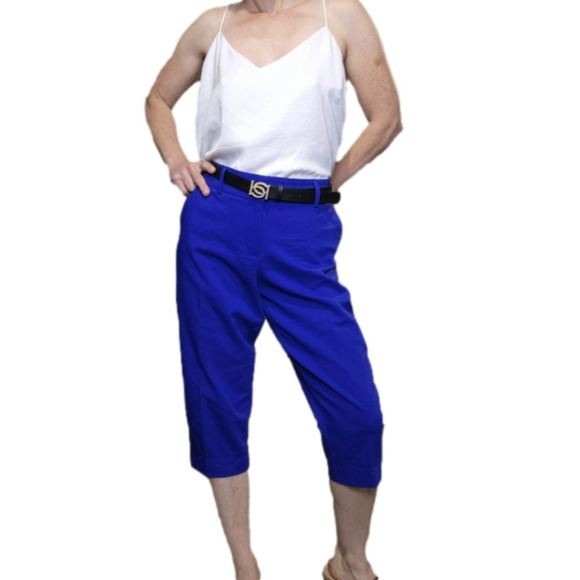 Size 12 Capri Royal blue pockets Cotton Summer slim fit pants APT.9 - Picture 2 of 15